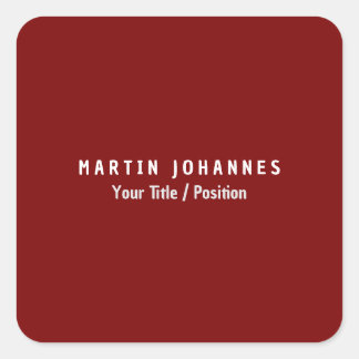 Modern Minimalist Plain Elegant Deep Red Square Sticker