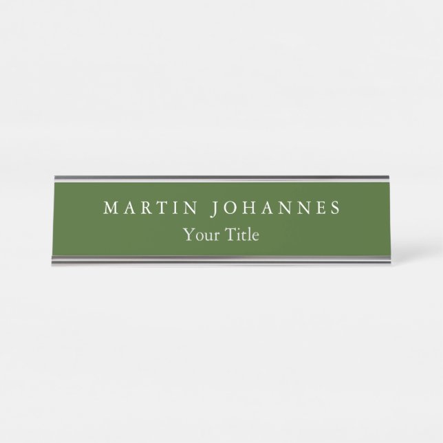 Modern Minimalist Plain Elegant Forest Green Desk Name Plate (Front)