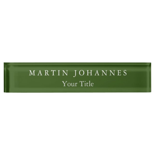 Modern Minimalist Plain Elegant Forest Green Nameplate (Front)