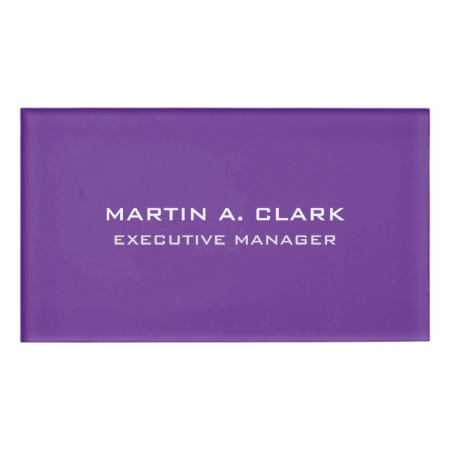 Modern Minimalist Plain Elegant Royal Purple Name Tag (Front)