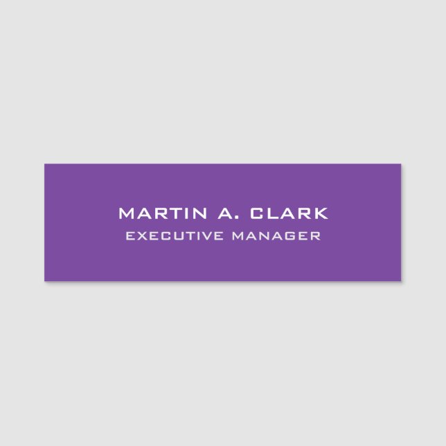 Modern Minimalist Plain Elegant Royal Purple Name Tag (Front)