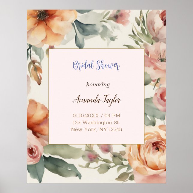 Modern Minimalist Plain Floral Poster (Front)