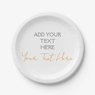 Modern Minimalist Plain Personalised Add Text Paper Plate