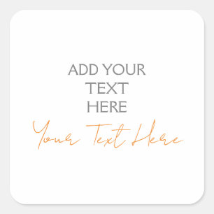 Modern Minimalist Plain Personalised Add Text Square Sticker