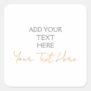 Modern Minimalist Plain Personalised Add Text Square Sticker