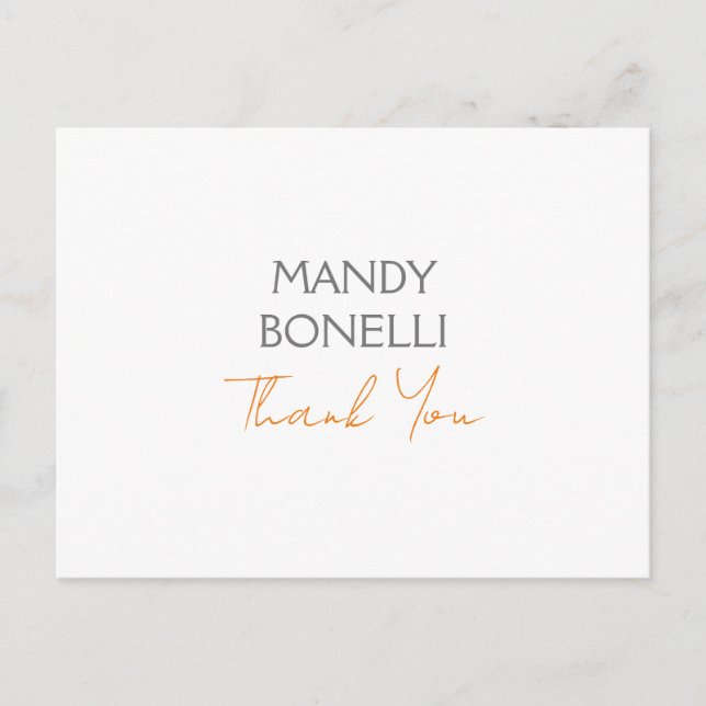 Modern Minimalist Plain Personalised Thank You Postcard (Front)