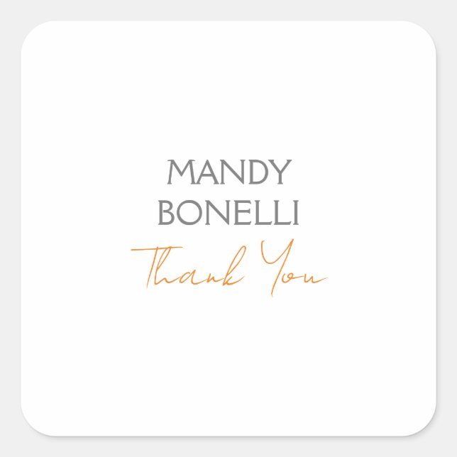 Modern Minimalist Plain Personalised Thank You Square Sticker (Front)
