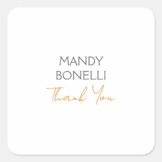Modern Minimalist Plain Personalised Thank You Square Sticker