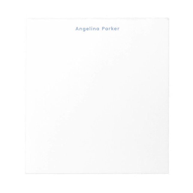 Modern Minimalist Plain Simple Blue White Notepad (Front)