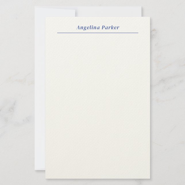 Modern Minimalist Plain Simple Blue White Stationery (Front)