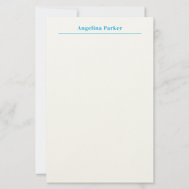 Modern Minimalist Plain Simple Blue White Stationery (Front)