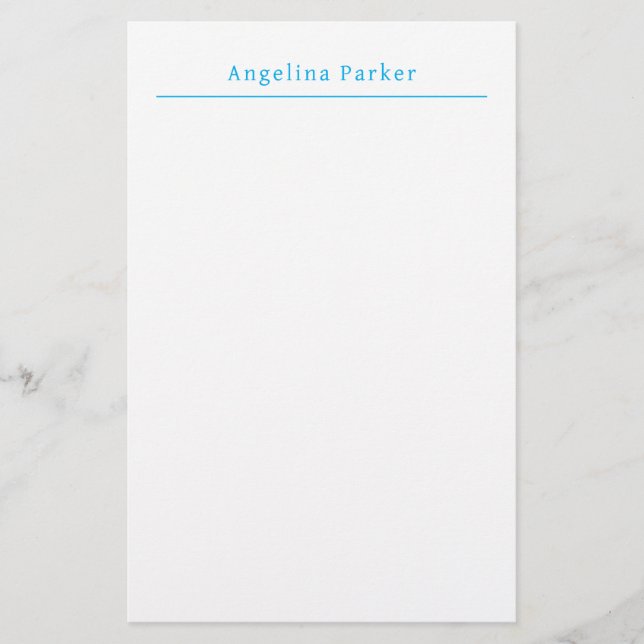 Modern Minimalist Plain Simple Blue White Stationery (Front)