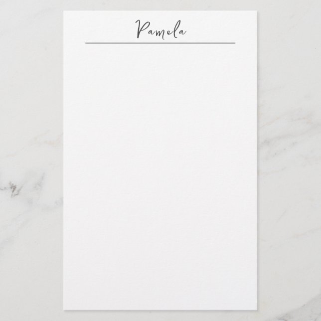 Modern Minimalist Plain Simple Cute Own Name Stationery (Front)