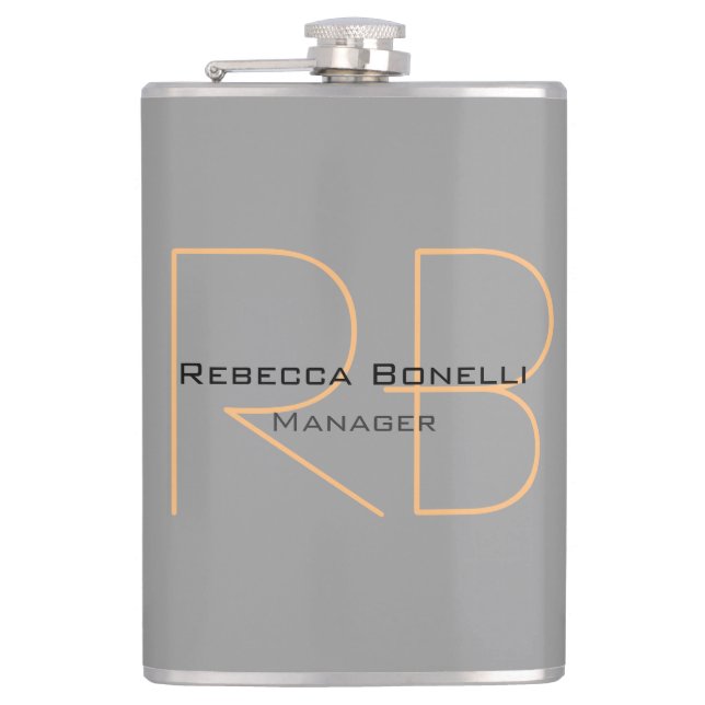 Modern Minimalist Plain Simple Monogram Manager Hip Flask (Front)