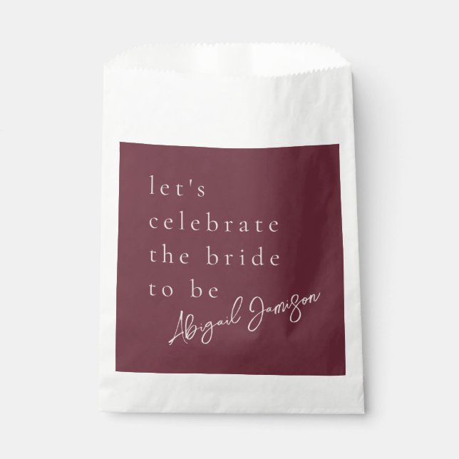 Modern Minimalist Plum Bridal Shower Favour Bags (Front)