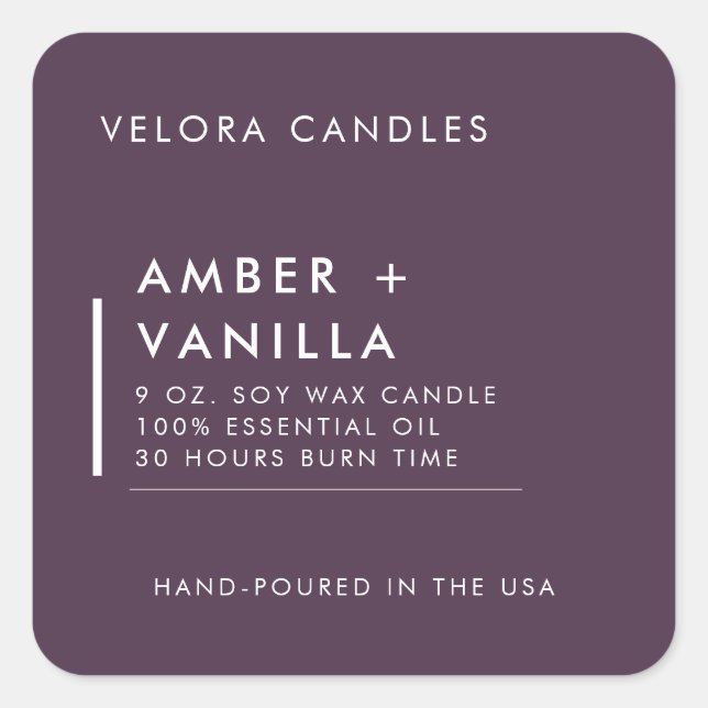 Modern Minimalist Plum Purple Candle Label Sticker (Front)