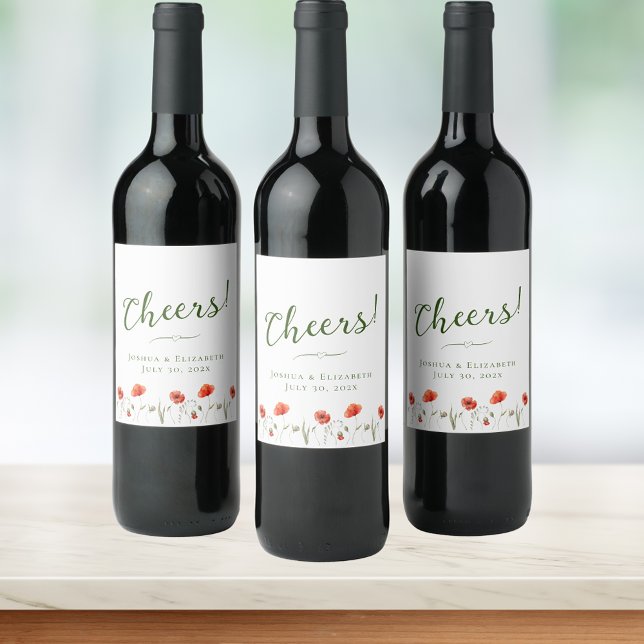 Modern Minimalist Poppies Wedding Bottle Label (Find coordinating products in the Modern Minimalist Poppies Wedding Collection)