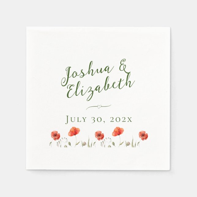 Modern Minimalist Poppies Wedding  Napkin (Front)