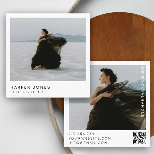 Modern Minimalist Professional 2 Photo QR Code Square Business Card