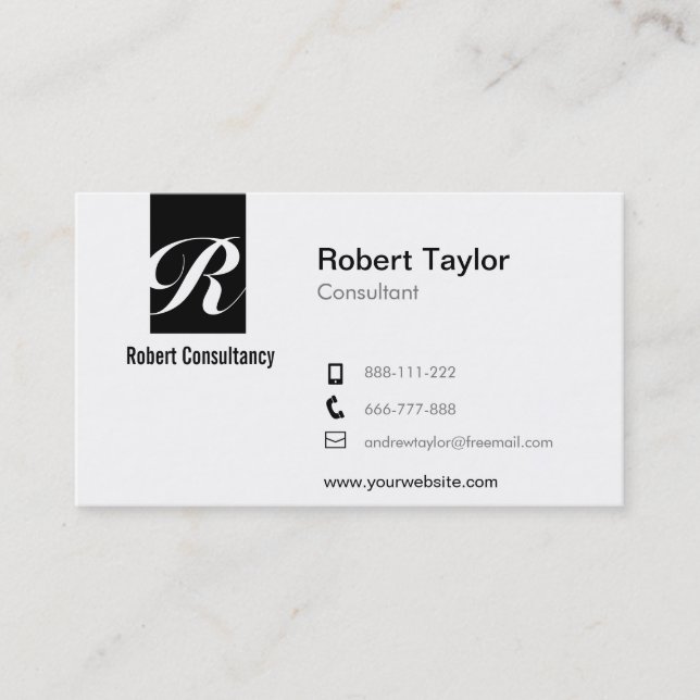 Modern Minimalist Professional Black and White Business Card (Front)