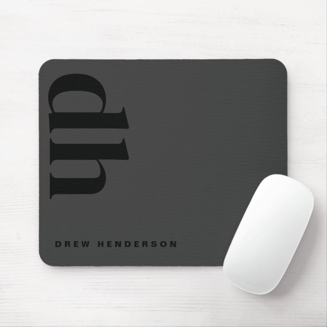 Modern Minimalist Professional Black Monogram Mouse Mat (With Mouse)