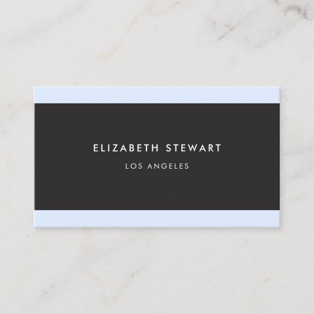 Modern Minimalist Professional Black, White Blue Business Card (Front)