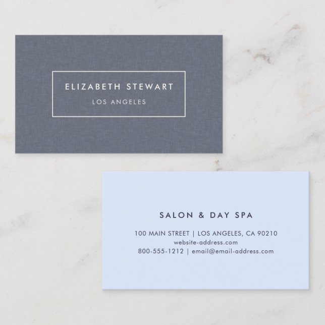 Modern Minimalist Professional Blue Linen and Blue Business Card (Front/Back)