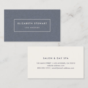 Modern Minimalist Professional Blue Linen Ivory Business Card