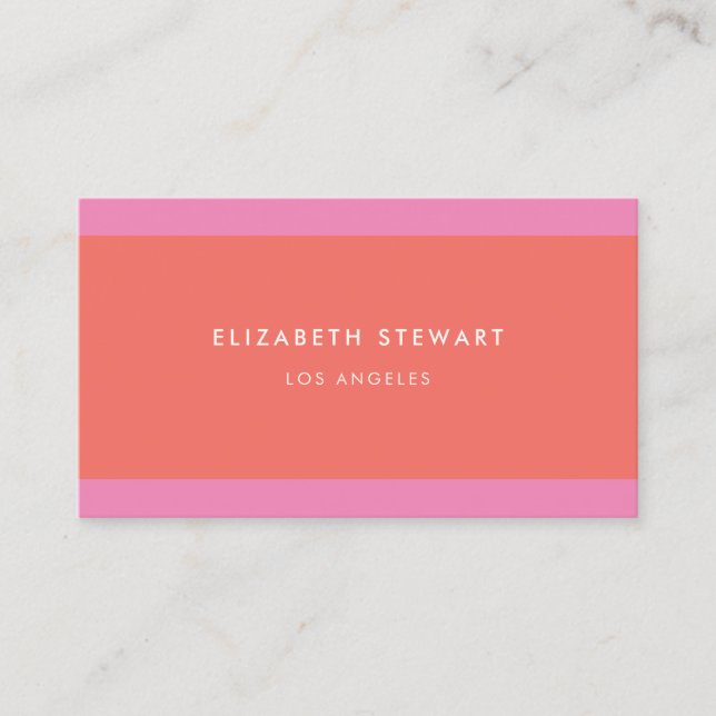 Modern Minimalist Professional Coral Red and Pink Business Card (Front)