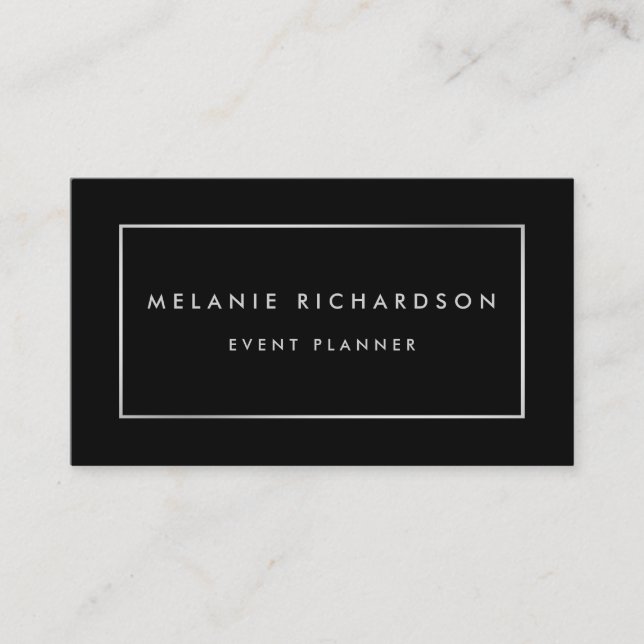 Modern Minimalist Professional Elegant Silver Blk Business Card (Front)
