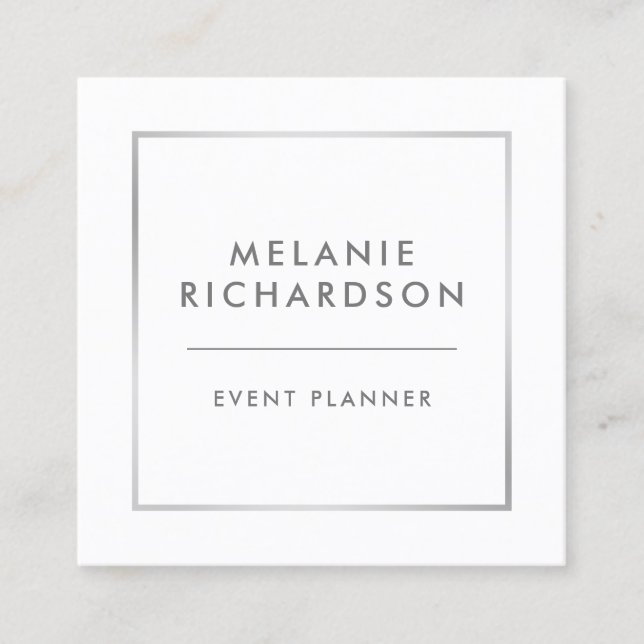 Modern Minimalist Professional Elegant Silver Square Business Card (Front)
