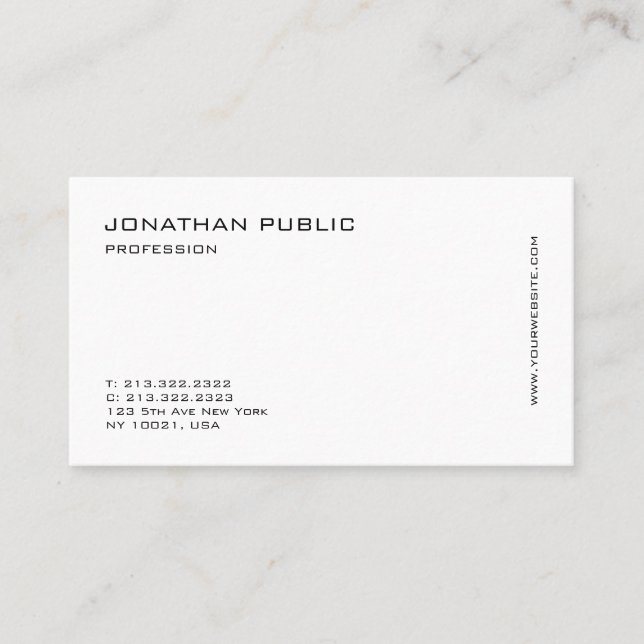 Modern Minimalist Professional Elegant White Sleek Business Card (Front)