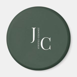 Modern Minimalist Professional Monogram Dark Green Magnet