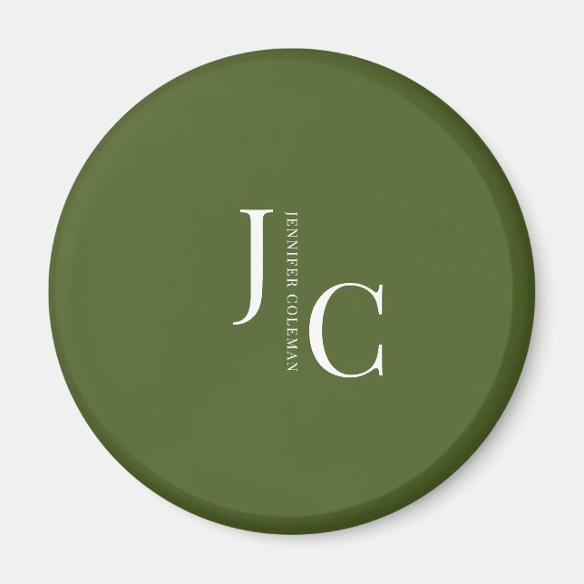 Modern Minimalist Professional Monogram Moss Green Magnet (Front)