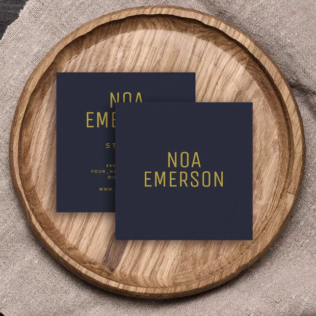 Modern Minimalist Professional Navy Blue Gold Square Business Card | Zazzle