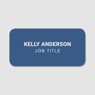 Modern Minimalist Professional Navy Blue & White Name Tag