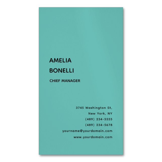 Modern Minimalist Professional Plain Blue Magnetic Business Card (Front Vertical)