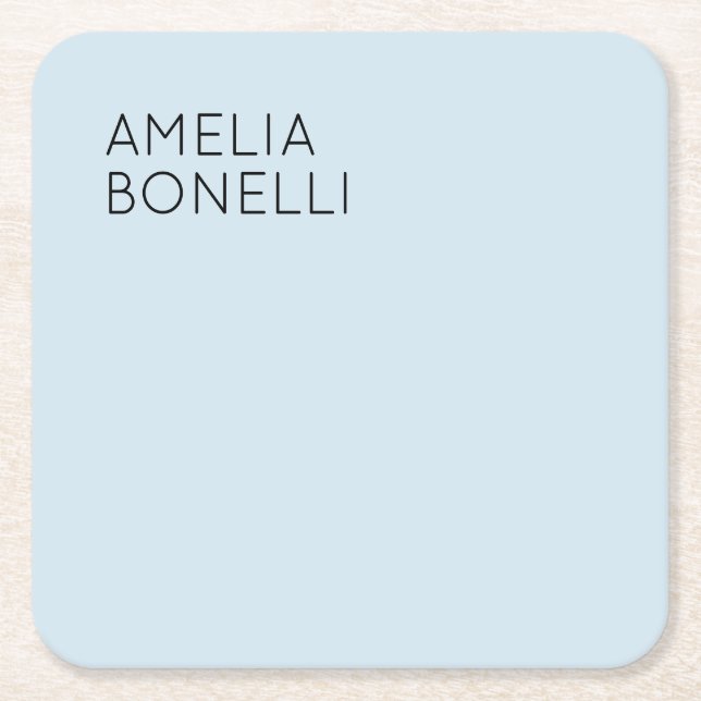 Modern Minimalist Professional Plain Blue Square Paper Coaster (Front)