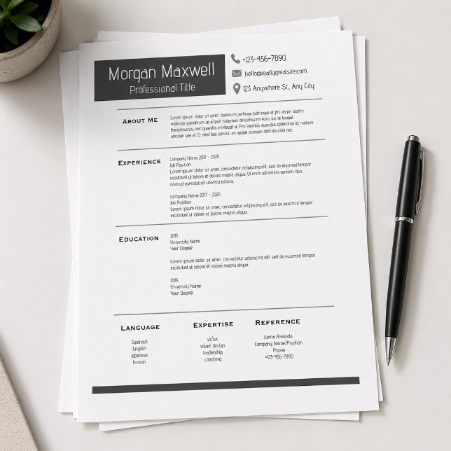 Modern Minimalist Professional Resume Template Custom Letterhead (Creator Uploaded)