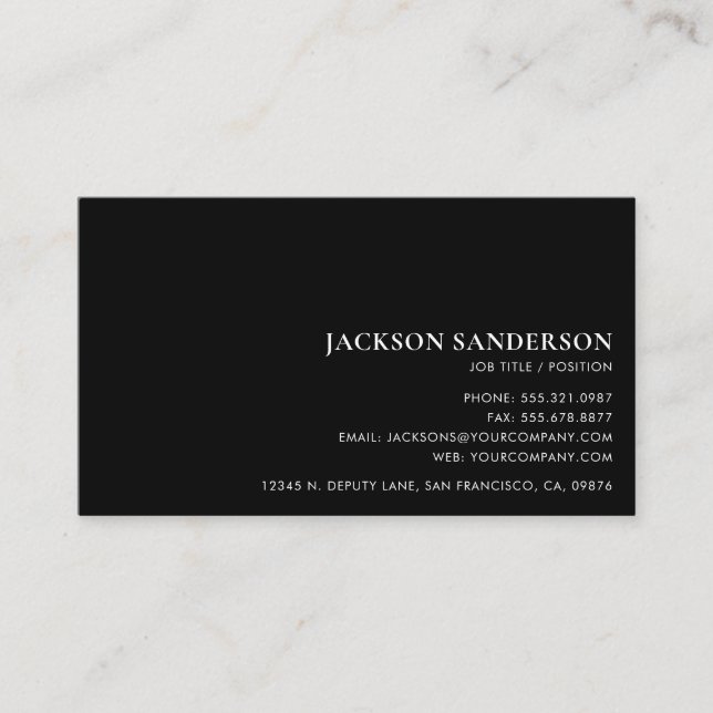 Modern Minimalist Professional Simple Black Business Card (Front)