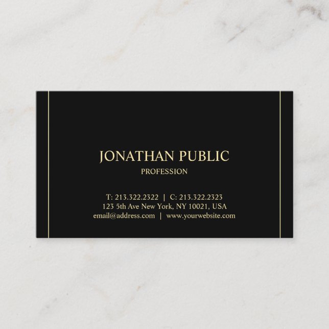 Modern Minimalist Professional Template Gold Text Business Card (Front)