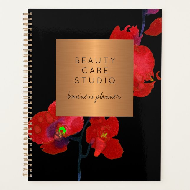 Modern minimalist professional trendy floral black planner (Front)