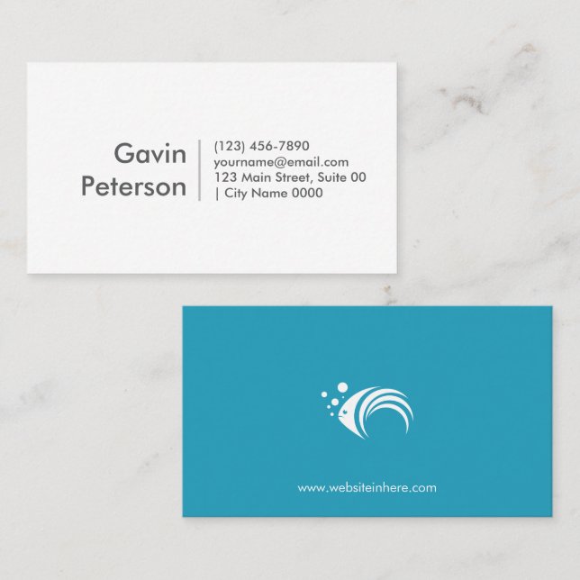 Modern Minimalist Professional White Teal Fish  Business Card (Front/Back)