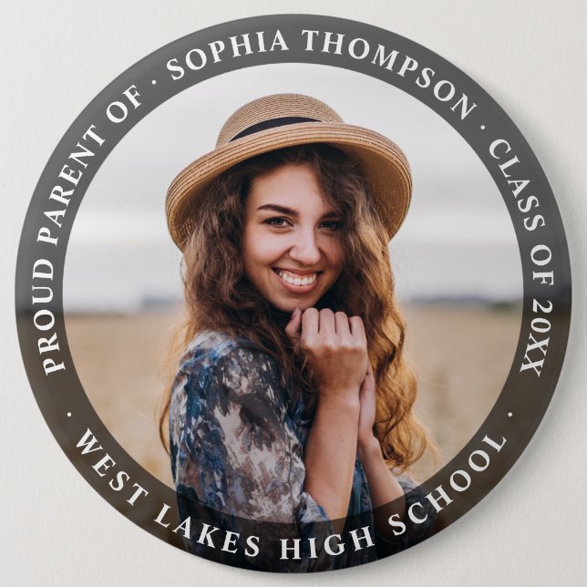 Modern Minimalist Proud Parent Graduate Photo Dark 6 Cm Round Badge (Front)