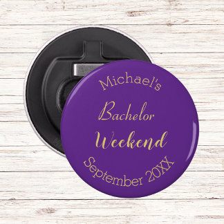 Modern Minimalist Purple and Gold Bachelor Party  Bottle Opener