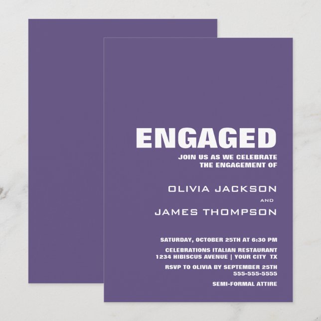 Modern Minimalist Purple Engagement Party Invitation (Front/Back)