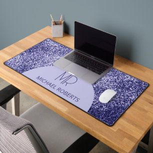Modern Minimalist Purple Foil Metallic Monogramed Desk Mat