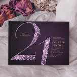 Modern minimalist purple glitter 21st birthday invitation<br><div class="desc">Modern minimalist 21st birthday party invitation features stylish faux purple glitter number 21 and your party details in gold classic serif font on deep purple background,  simple and elegant,  great surprise adult milestone birthday invitation.  
the background colour can be changed to any colour of your choice.</div>
