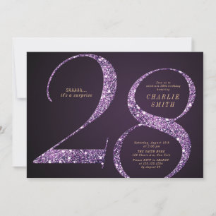 Modern minimalist purple glitter 28th birthday invitation