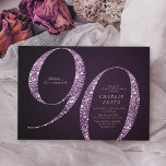 Modern minimalist purple glitter 90th birthday invitation<br><div class="desc">Modern minimalist 90th birthday party invitation features stylish faux purple glitter number 90 and your party details in gold classic serif font on deep purple background,  simple and elegant,  great surprise adult milestone birthday invitation.  
the background colour can be changed to any colour of your choice.</div>